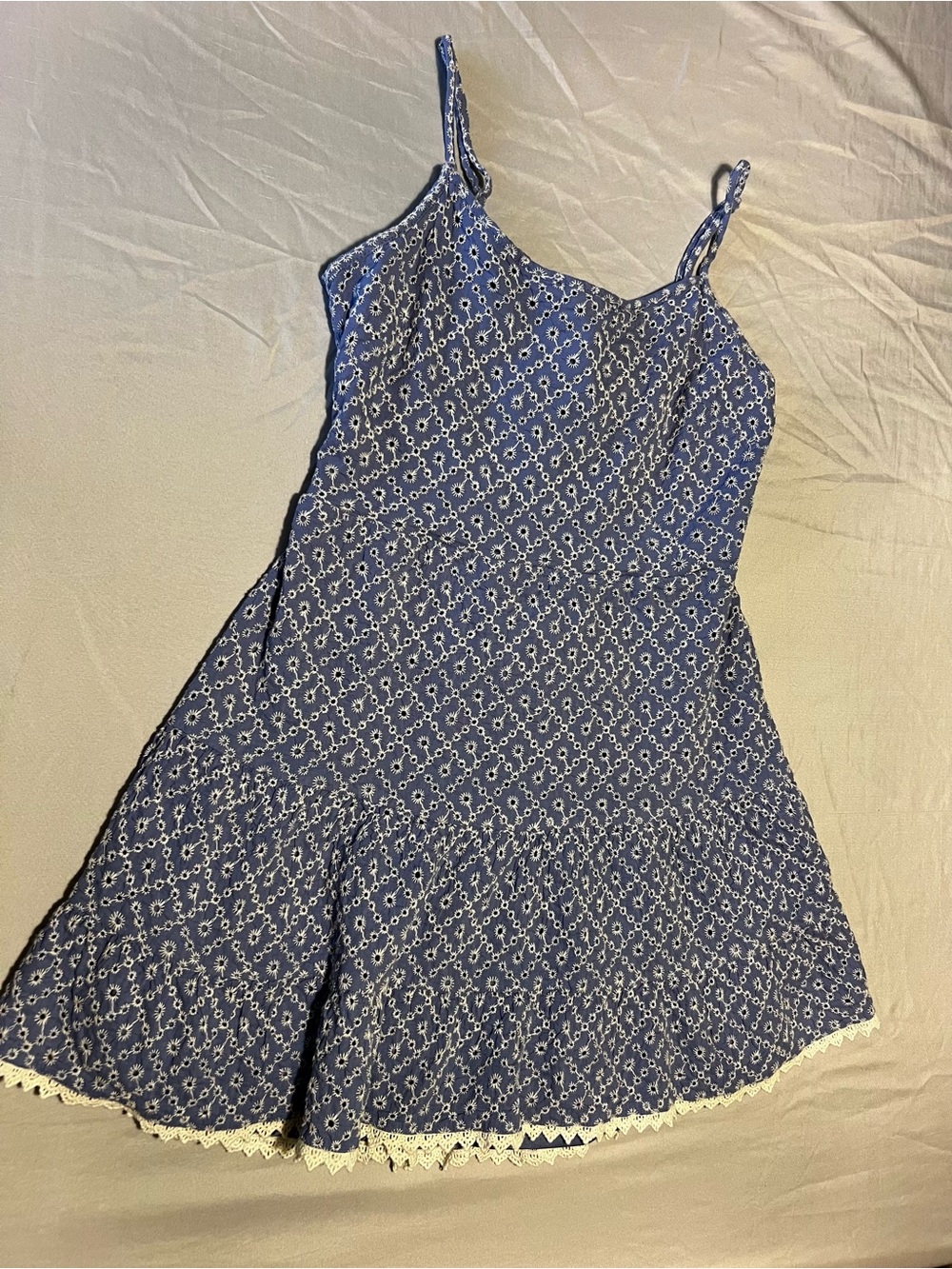 Speechless Blue & White Daisy Eyelet Cut-Out Mini Dress